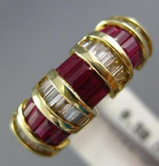 ESTATE WIDE 1.48CT ROUND DIAMOND & AAA RUBY 14KT YELLOW GOLD 3D ANNIVERSARY RING