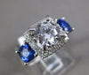 ESTATE LARGE 2.42CT DIAMOND & AAA SAPPHIRE 14K WHITE GOLD SQUARE ENGAGEMENT RING