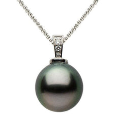 ESTATE .02CT DIAMOND & AAA TAHITIAN PEARL 18KT WHITE GOLD ROUND FLOATING PENDANT