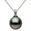ESTATE .02CT DIAMOND & AAA TAHITIAN PEARL 18KT WHITE GOLD ROUND FLOATING PENDANT
