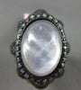 ANTIQUE LARGE .90CT DIAMOND & MOONSTONE 14KT BLACK & YELLOW GOLD 3D FLIGREE RING