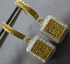 ESTATE .58CT WHITE & FANCY YELLOW DIAMOND 18KT YELLOW GOLD 3D SQUARE EARRINGS