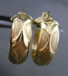 ESTATE WIDE 14KT YELLOW GOLD 3D MATTE & SHINY CLASSIC HAMMER LOOK HOOP EARRINGS