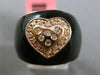 ESTATE WIDE .20CT DIAMOND 14KT ROSE GOLD 3D BLACK ENAMEL HEART ETOILE RING 15mm