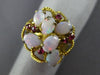 ANTIQUE LARGE .18CT AAA AUSTRALIAN OPAL & RUBY 14KT YELLOW GOLD 3D FLOWER RING