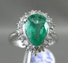 ESTATE WIDE 3.07CT DIAMOND & EMERALD PLATINUM 3D PEAR SHAPE HALO ENGAGEMENT RING