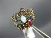 ANTIQUE WIDE AAA MULTI GEM 14KT YELLOW GOLD CLASSIC FLOWER BUTTERFLY FUN RING