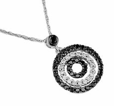 .42CT WHITE & BLACK DIAMOND 14KT WHITE GOLD 3D CIRCLE OF LIFE JOURNEY PENDANT