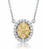 ESTATE .58CT WHITE & FANCY YELLOW DIAMOND 14K 2 TONE GOLD OVAL CLUSTER NECKLACE