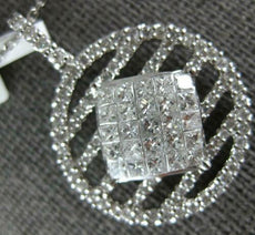 1.18CT DIAMOND 18K WHITE GOLD ROUND & PRINCESS CIRCULAR SQUARE INVISIBLE PENDANT