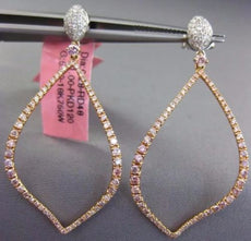 ESTATE LARGE 1.28CT WHITE & PINK DIAMOND 18KT WHITE & ROSE GOLD HANGING EARRINGS