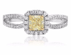 .93CT WHITE & FANCY YELLOW DIAMOND 18K 2 TONE GOLD HALO INFINITY ENGAGEMENT RING
