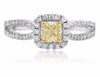 .93CT WHITE & FANCY YELLOW DIAMOND 18K 2 TONE GOLD HALO INFINITY ENGAGEMENT RING