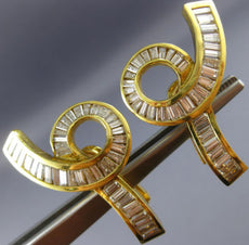 ESTATE EXTRA LARGE 5.10CT BAGUETTE DIAMOND 18KT YELLOW GOLD 3D CLIP ON EARRINGS