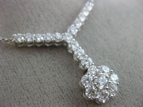 ESTATE LARGE 1.75CT DIAMOND 14KT WHITE GOLD FLOWER CLUSTER LARIAT LOVE NECKLACE