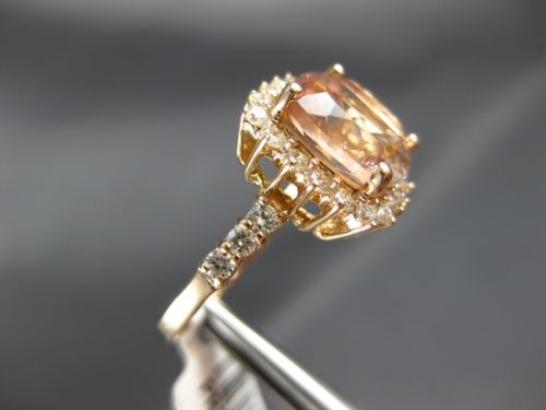 ESTATE LARGE 4.35CT DIAMOND & AAA MORGANITE 14K ROSE GOLD SQUARE ENGAGEMENT RING