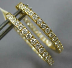 1.39CT DIAMOND 18KT YELLOW GOLD 3D INSIDE OUT OVAL HUGGIE HOOP HANGING EARRINGS