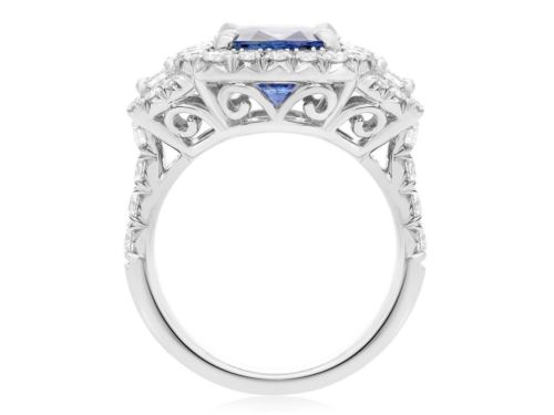 ESTATE GIA CERTIFIED 6CT DIAMOND & AAA SAPPHIRE PLATINUM 3D HALO ENGAGEMENT RING
