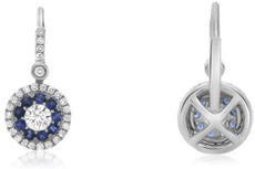 ESTATE 1.06CT DIAMOND & AAA SAPPHIRE 14KT WHITE GOLD 3D ROUND FLOWER EARRINGS