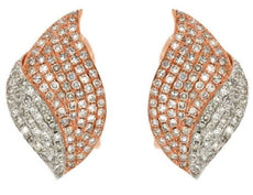 ESTATE .80CT DIAMOND 14KT WHITE & ROSE GOLD 3D LEAF MULTI ROW CLASSIC EARRINGS