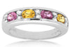 ESTATE 1.16CT DIAMOND AAA PINK & YELLOW SAPPHIRE 14K WHITE GOLD ANNIVERSARY RING