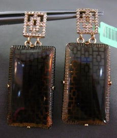 ESTATE .76CT DIAMOND & SMOKY TOPAZ 18KT ROSE GOLD 3D ELONGATED HANGING EARRINGS
