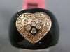 ESTATE WIDE .20CT DIAMOND 14KT ROSE GOLD 3D BLACK ENAMEL HEART ETOILE RING 15mm