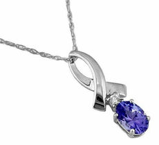 .38CT DIAMOND & AAA TANZANITE 14KT WHITE GOLD OVAL & ROUND INFINITY LOVE PENDANT