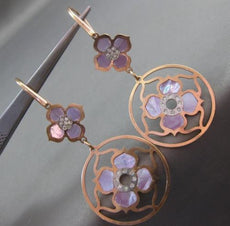 ESTATE LARGE .17CT DIAMOND & PINK MOTHER OF PEARL 14K ROSE GOLD HANGING EARRINGS
