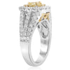 ESTATE LARGE 1.57CT WHITE & FANCY YELLOW DIAMOND 18K 2 TONE GOLD ENGAGEMENT RING