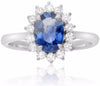 ESTATE 1.66CT DIAMOND & AAA SAPPHIRE 18KT WHITE GOLD 3D OVAL FLOWER PROMISE RING