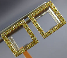 ESTATE .84CT WHITE & FANCY YELLOW DIAMOND 18K 2 TONE GOLD 3D SQUARE FUN EARRINGS