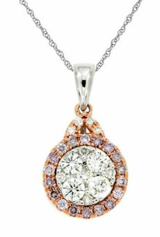 .67CT WHITE & PINK DIAMOND 14KT WHITE & ROSE GOLD 3D CLUSTER FLOWER HALO PENDANT