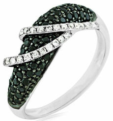 .80CT WHITE & BLACK DIAMOND 14KT WHITE GOLD 3D MULTI ROW CRISS CROSS LOVE RING