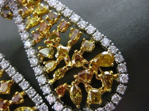 ESTATE GIA LARGE 10.30CT WHITE & YELLOW DIAMOND 18KT TWO TONE GOLD BOW EARRINGS