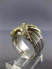 ESTATE WIDE .85CT DIAMOND 18K WHITE & YELLOW GOLD 3D MULTI ROW X LOVE RING #3016