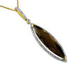 ESTATE 4.25CT DIAMOND & AAA SMOKY QUARTZ 14K YELLOW GOLD ELONGATED HALO PENDANT