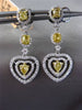 ESTATE LARGE 2.34CT FANCY DIAMOND 18K 2 TONE GOLD TRIPLE HEART HANGING EARRINGS