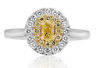 ESTATE .67CT WHITE & FANCY YELLOW DIAMOND 18KT 2 TONE GOLD HALO ENGAGEMENT RING