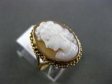 ANTIQUE WIDE 14KT YELLOW GOLD 3D HANDCRAFTED BEAUTIFUL LADY CAMEO OVAL ROPE RING