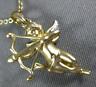 ESTATE .01CT DIAMOND 14KT YELLOW GOLD 3D HANDCRAFTED ANGEL LOVE FLOATING PENDANT
