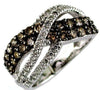 1.30CT WHITE & CHOCOLATE FANCY DIAMOND 14K WHITE GOLD MULTI ROW CRISS CROSS RING
