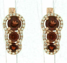 1.39CT DIAMOND & AAA GARNET 14K ROSE GOLD 3D ROUND JOURNEY HALO HANGING EARRINGS