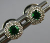 ESTATE SMALL .20CT DIAMOND & AAA EMERALD 18K WHITE GOLD ROUND HALO STUD EARRINGS