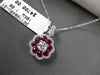 ESTATE 2.4CT DIAMOND & AAA RUBY 18K WHITE GOLD SOLITAIRE FLOWER FLOATING PENDANT