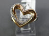 ESTATE LARGE .30CT DIAMOND 14KT WHITE YELLOW & ROSE GOLD 3D TRI HEART LOVE RING