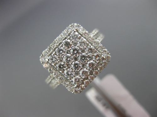 ESTATE LARGE 1.24CT DIAMOND 18KT WHITE GOLD 3D PAVE HALO CLUSTER SQUARE FUN RING