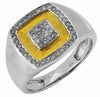 ESTATE WIDE .40CT DIAMOND 14KT TWO TONE GOLD 3D CLASSIC SQUARE CLUSTER MENS RING
