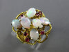 ANTIQUE LARGE .18CT AAA AUSTRALIAN OPAL & RUBY 14KT YELLOW GOLD 3D FLOWER RING