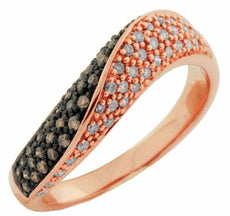 .40CT WHITE & CHOCOLATE FANCY DIAMOND 14KT ROSE GOLD MULTI ROW WAVE FUN RING